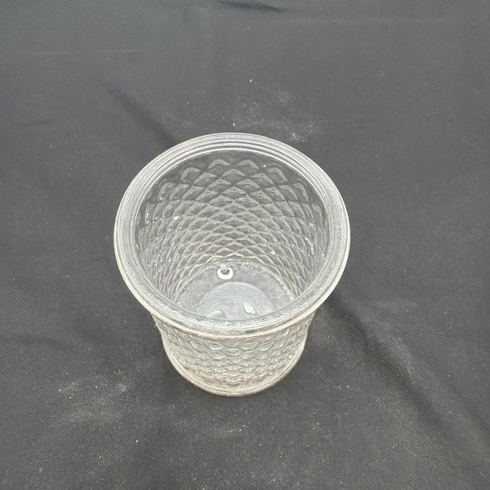 Vintage Avon Clear Glass Jar Carved Cut Pattern Bottle Dish + Lid w/ Feet - 5